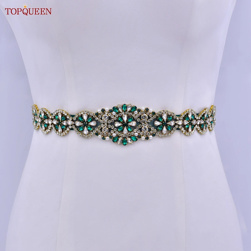 Bridal Wedding Dress Belt Gold Handmade Rhinestone For Women Party Gown