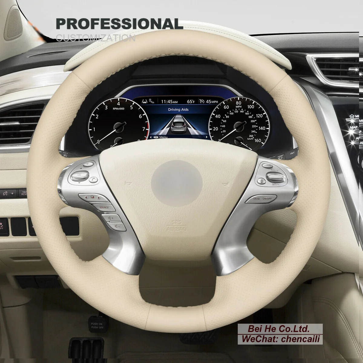 

Customized Non-slip Durable Beige Leather Suede Car Steering Wheel Cover Wrap for Infiniti JX35 M56 Q70 Interior Accessories