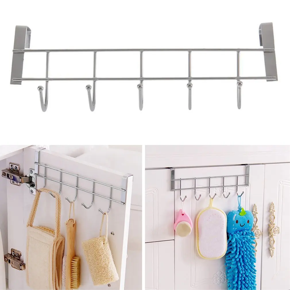 

Five-Row Stainless Steel Hook Door-Back Traceless Hook Clothes Hanger Hooks Kitchen Bedroom Door Rack Towel Holder