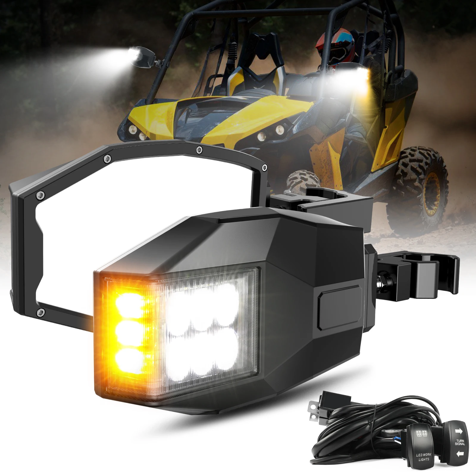 CO LIGHT UTV Side Rear View Mirrors LED Lights White Light Amber Blinker Turn Signal Tube Clamp Fits 1.75-2 Inch Roll Cage Bar 180w flasher relay flasher relay flasher relay control blinker relay 180w car led light 180w high quality plastic 180w