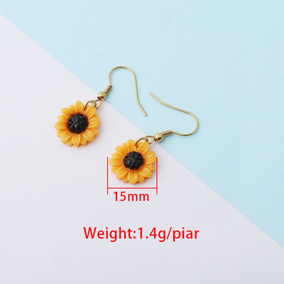 Earrings Flower Ear Hook Yellow Big Earrings Korea Temperament Net Red Personality Exaggerated Earrings Summer Wild