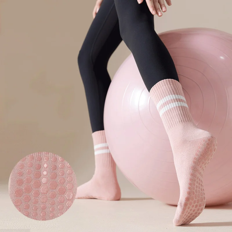 4pairs Women Anti-skid Yoga Socks Grips Cotton Mid-tube Bottom Breathable Fitness Dance Barre Workout Pilates Socks