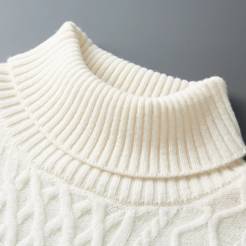 RONGYI Autumn and Winter Men\'s Thickened 100% Merino Wool Sweater Knitted Casual Large High Reverse Collar Pullovre Solid Color