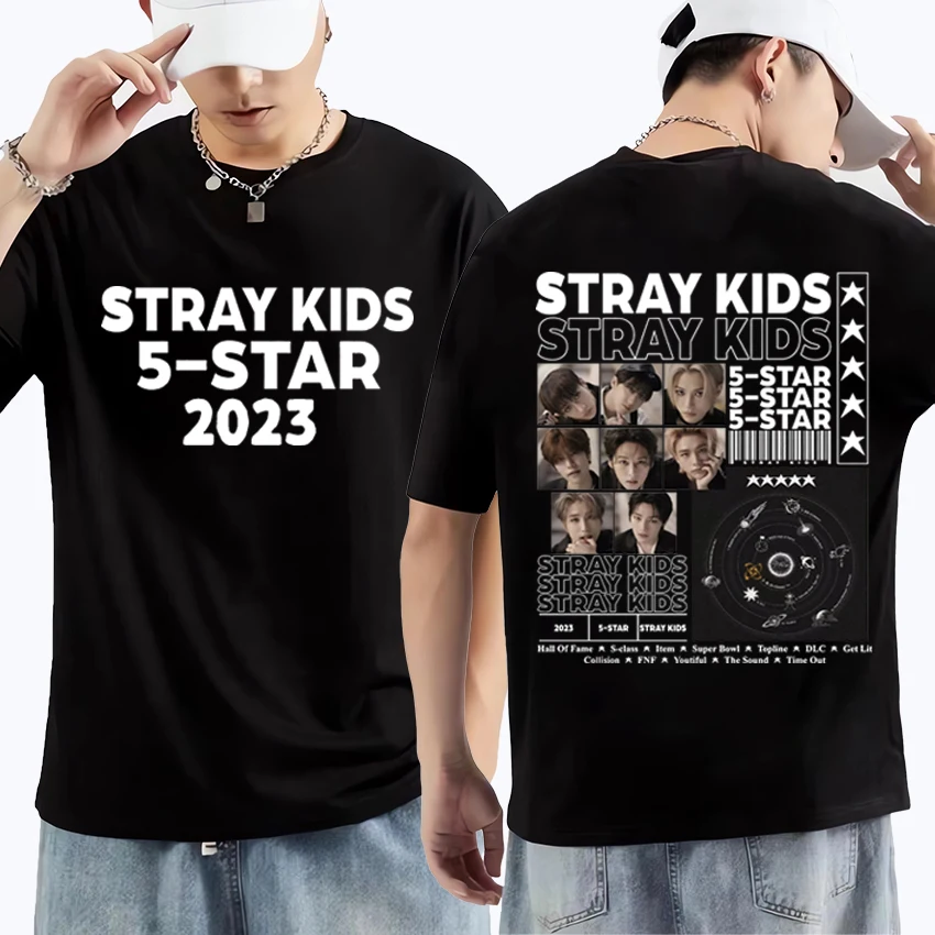 

Stray Kids Band New Album 5 Star Print Unisex T Shirt Hot sale Casual Fashion short sleeve t-shirts Man women ' s Cotton Tops