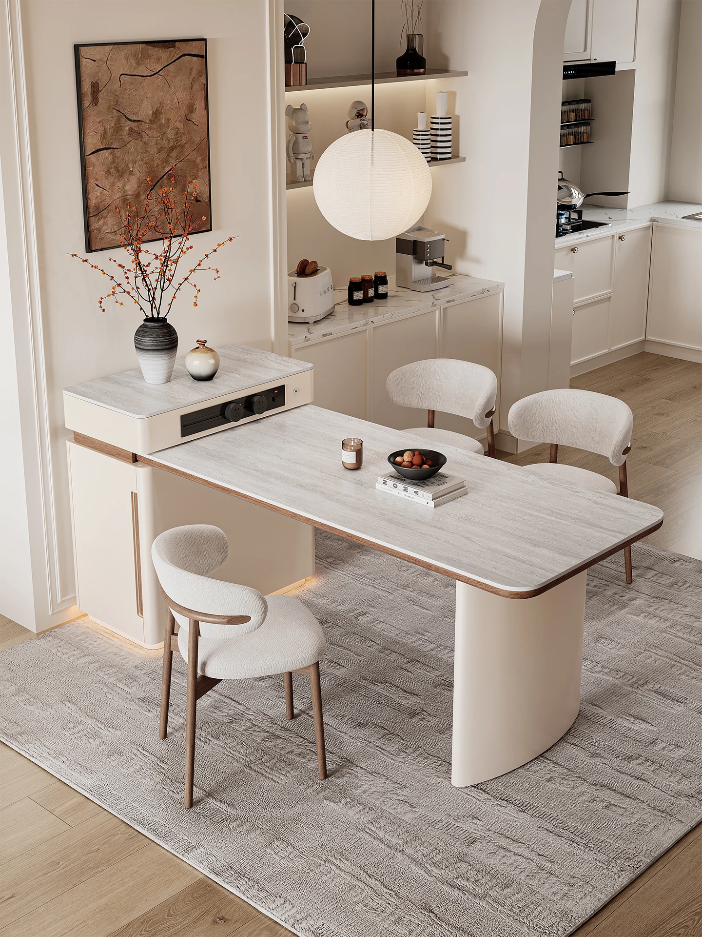 Island table integrated household retractable modern simple 2025 new kitchen French cream wind island