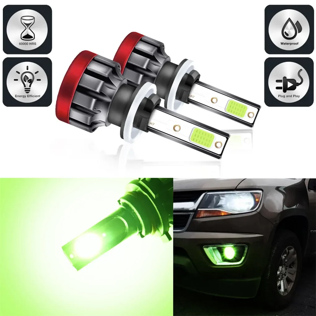 60W/Pair 6000LM EV LED Headlight Bulbs Lemon Green Fog Lamp Beam Lights For Car SUV Truck Motorcycle 880/881/H27 Universal Bulb