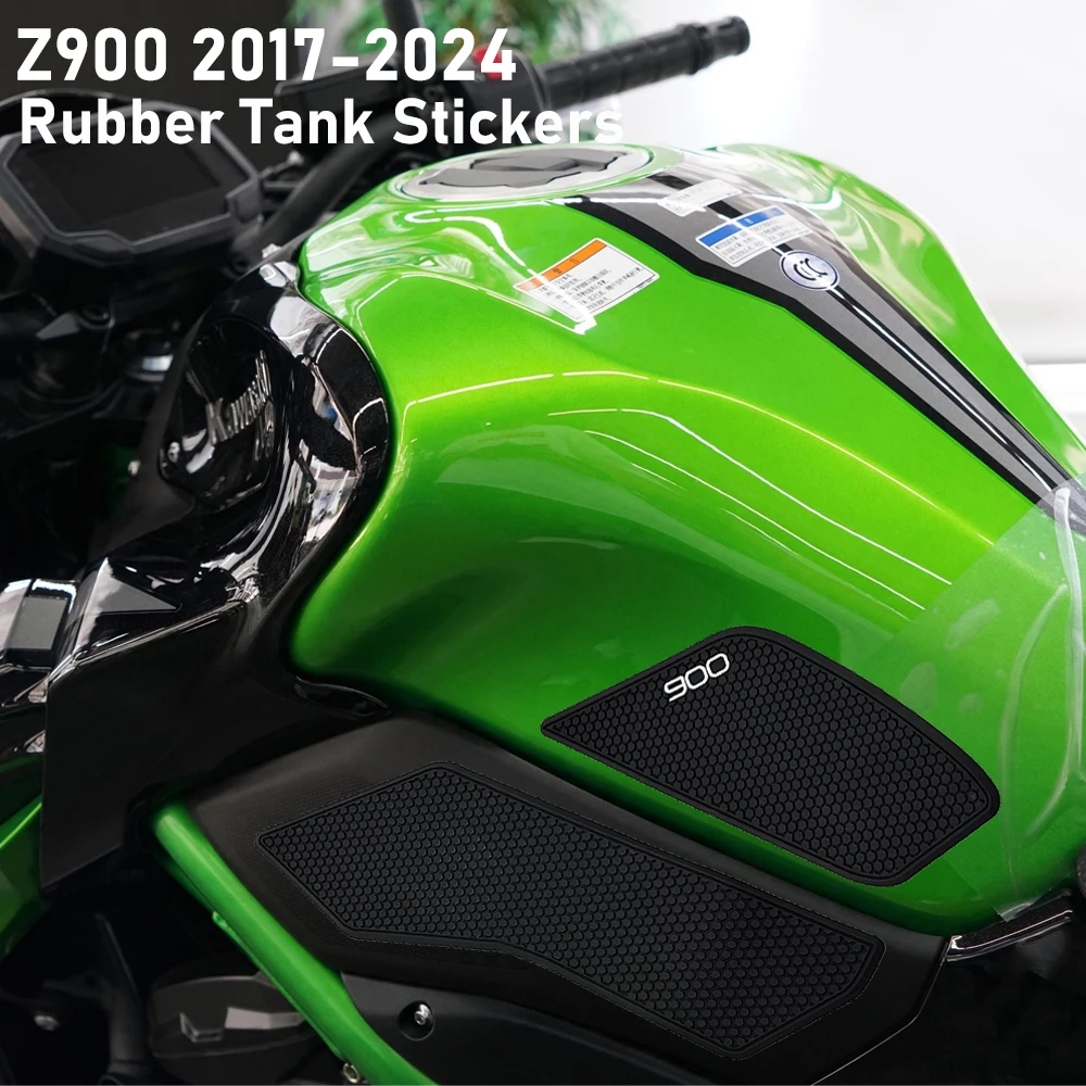 Tank Pad Protector Stickers For Kawasaki Z900 2017-2021 - Rubber Knee Grip Pads, Black, Pair