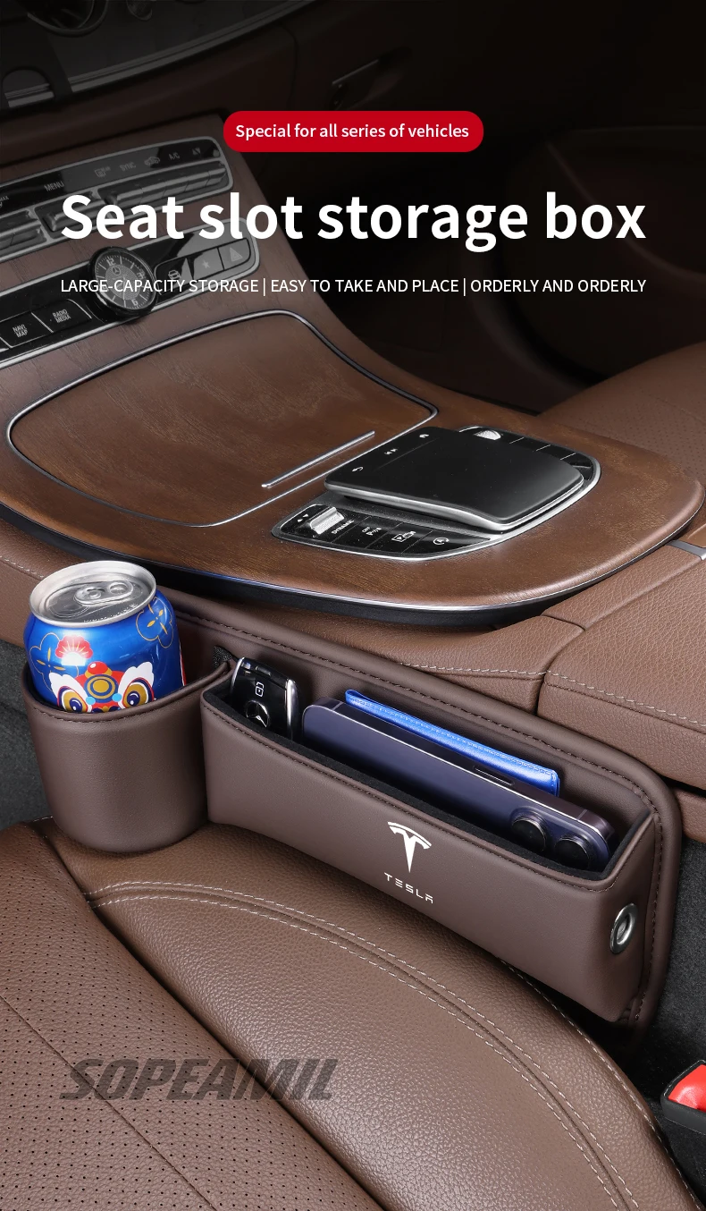 Car Leather Seat Gap Multifunction Crevice Water Cup Holder Storage Box Tesla Model 3 Model Y Model S Model X Cybertruck Beast