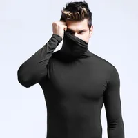 Men Mock Neck Basic Blouse Winter Thermal T-shirt Plain Clothing Pullover Long Sleeve Top Warm Comfortable Turtleneck Underwear 1