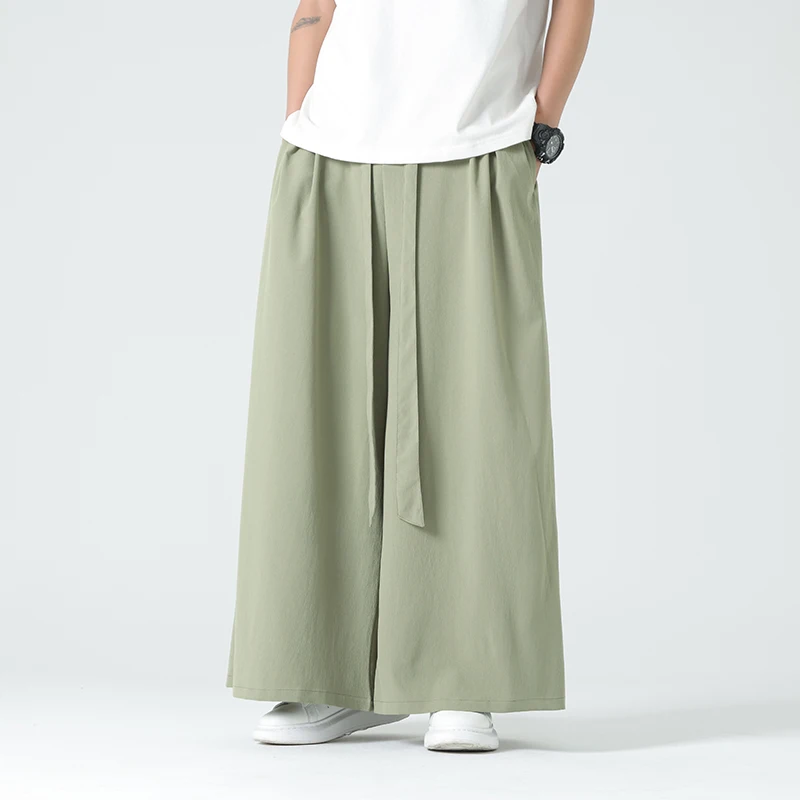 Men Kimono Wide Leg Pants Mens Ice Silk Joggers Retro Loose Trousers Man Chinese Style Kimono Pants Male Large Size Casual Pants 2