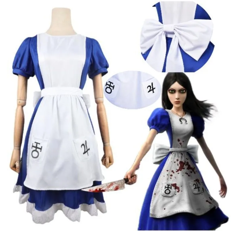 

Anime Game Alice Madness Returns Cosplay Costume Lolita Apron Clothing Princess Maid Dress Halloween Party Women Girls Dresses