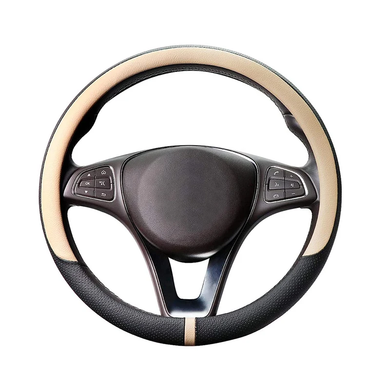 

Universal Genuine Leather Car Steering Wheel Cover Interior Decoration 38cm Diameter Breathable and Non Slip for All Seasons