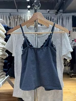 Navy Dot Fungus Trim Bow Tank Tops Women Casual Cotton Slim V-neck Sleeveless Camis Girls Cute Sweet Preppy Style Y2K Crop Top - Image 5