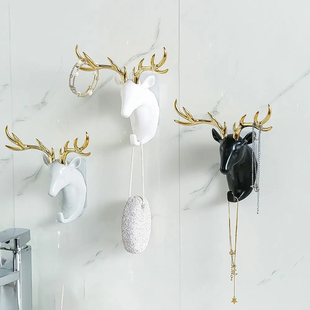 New ABS Deer Head Hanging Hook Animal Wall-Mounted Deer Antler Decoration Hook No-mark Installation Hat Key Hanger