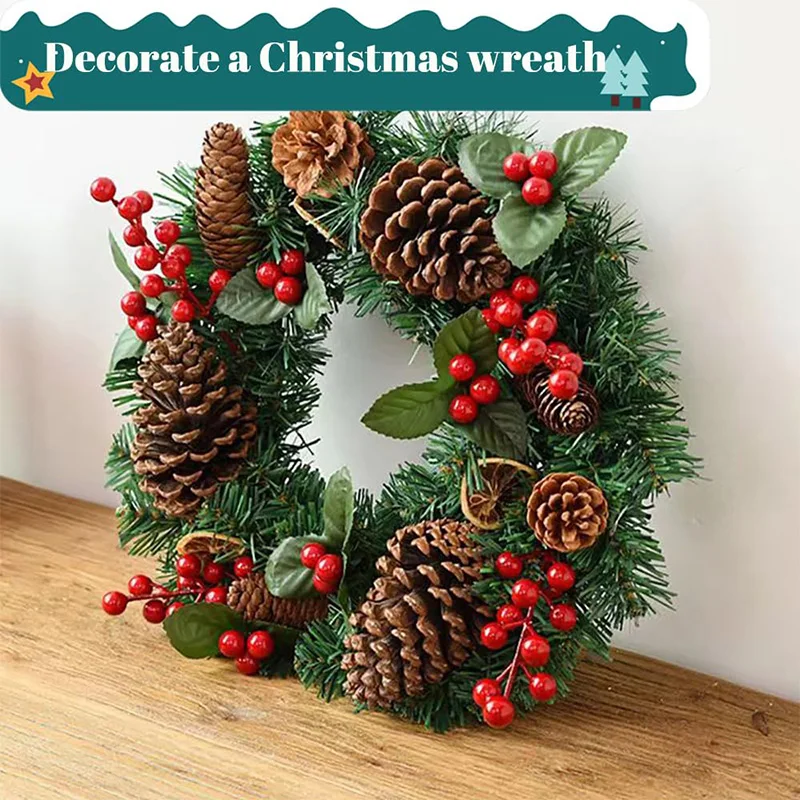 Künstliche Tannenzapfen Weihnachtsbaum Dekoration Rote Beere Tannennadeln Tannenzapfen Pick Up Winter Urlaub Weihnachten DIY Ornament – Detail 4