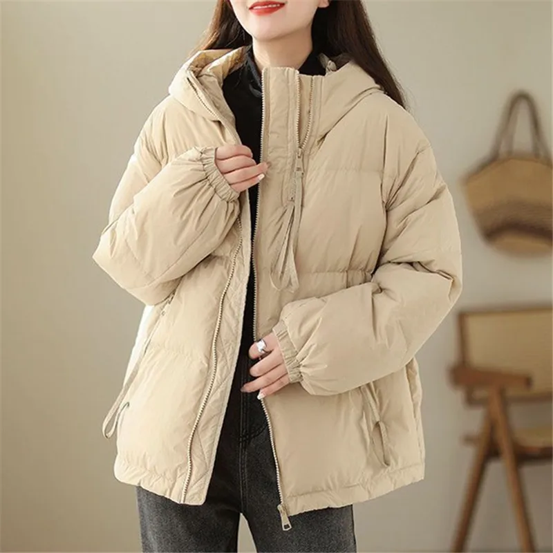 

Hooded Coat for Women Winter New Solid Color Parker Short Jacket Top Zipper Pocket Fashion Loose Female Clothing ZM152