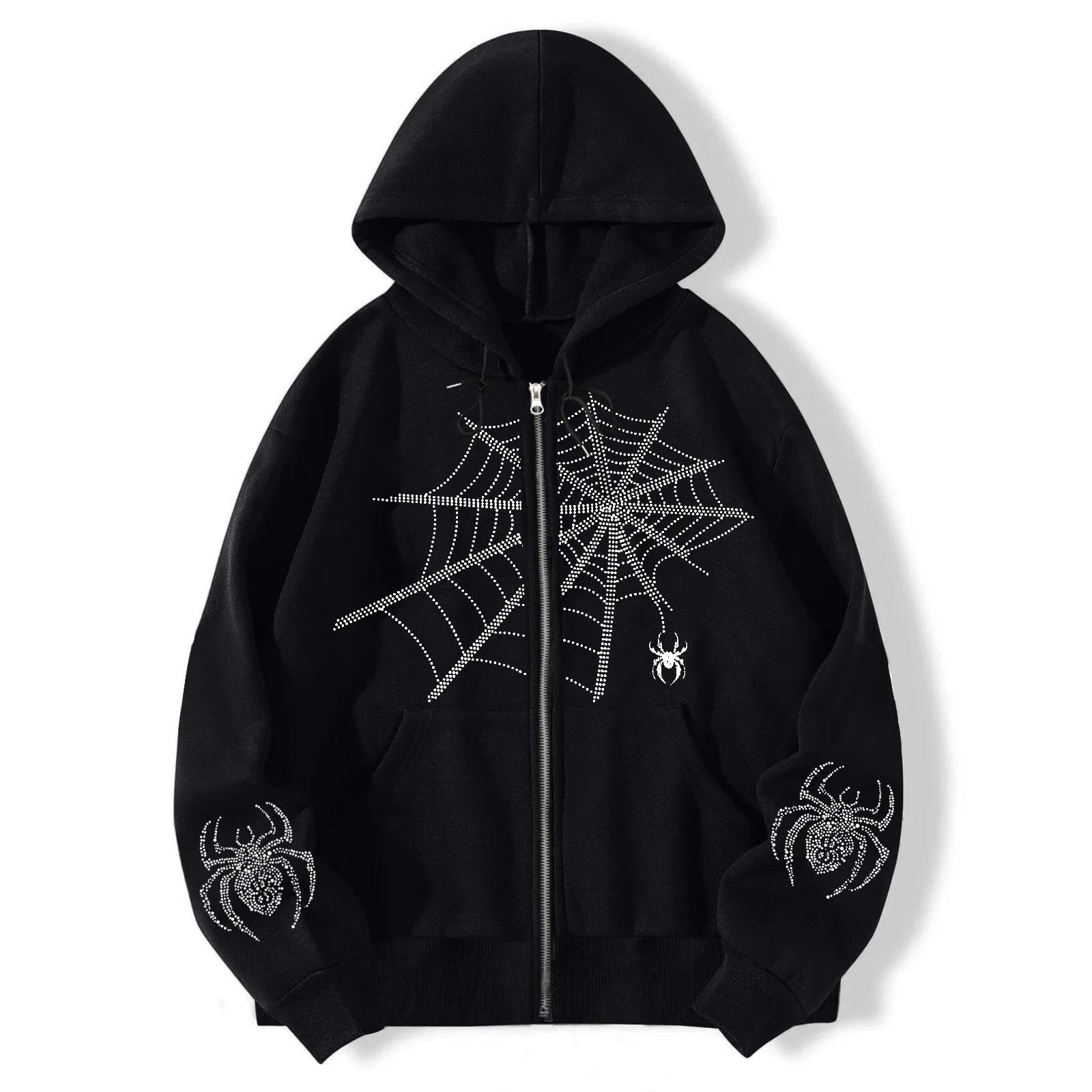 

American Retro Sweatshirts y2k spider web print hoodies Tide Loose Zipper Hooded Shirt Pullover Coat Cotton Men's clothing