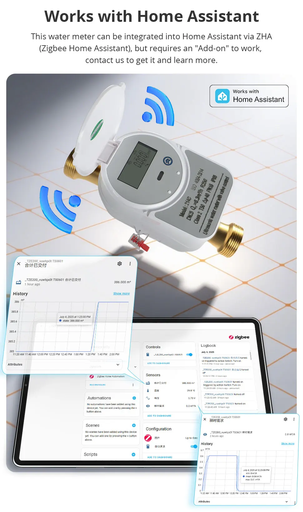 Zemismart Zigbee Smart Water Meter Valve Control Work with Tuya Hub Home Assista