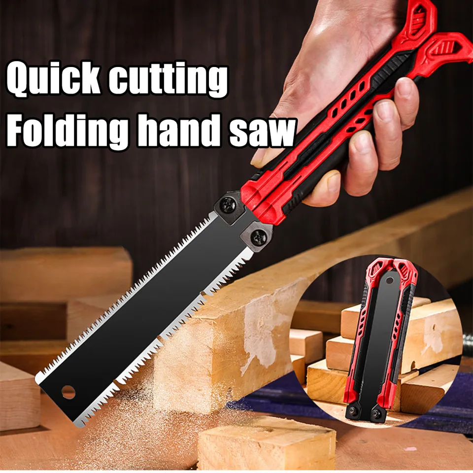 8-Inch Folding Hand Saw With SK5 Blade - Double Edge Woodworking & Pruning Saw For Camping & DIY