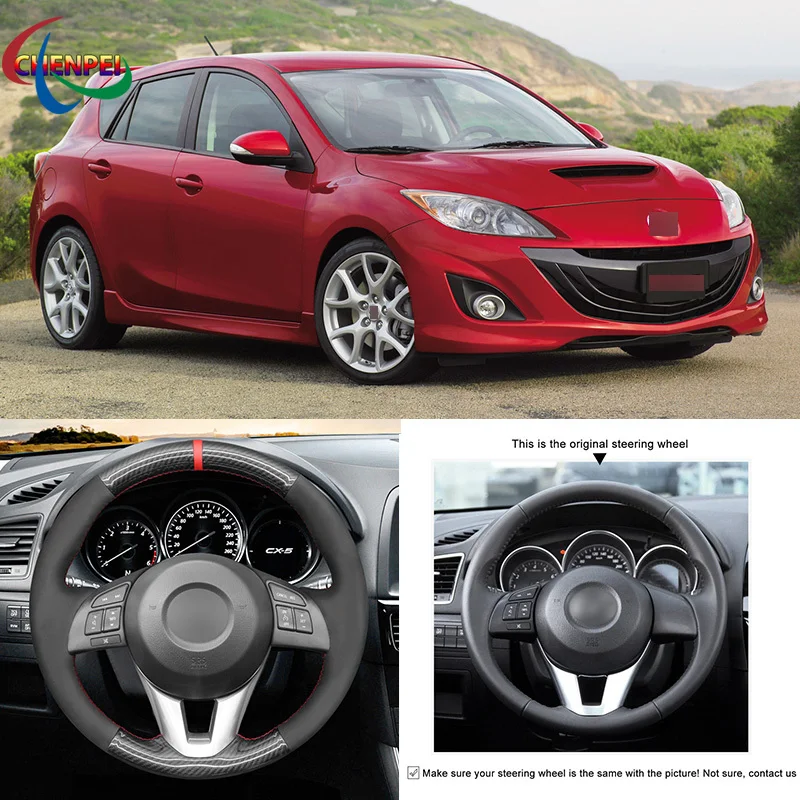 

Чехол на руль из углеродного волокна и черной замши для Mazda 3, Axela, Mazda 6, Atenza, Mazda 2, аксессуары для автомобиля