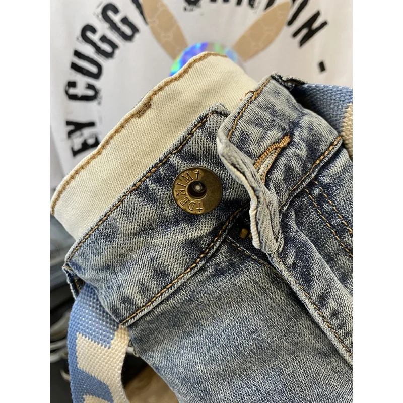 Light Colored Distressed Jeans For Men'S Summer Slim Style Trendy Embroidered Micro Harlan Leggings Elastic And Soft Croppe