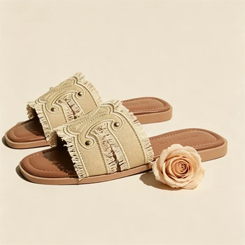 Sheepskin Version~New genuine leather denim slip-on sandals for women, 1