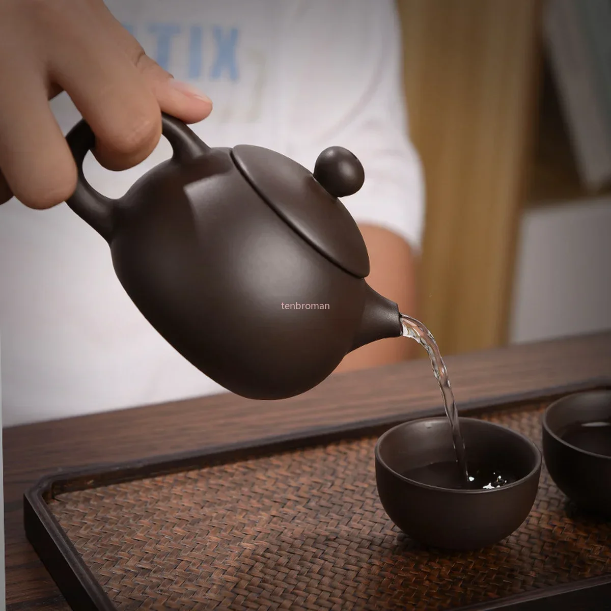 Ceramic Kung Fu Tea Sets, Chinese Portable Teapot, 4 Cups Clay for Camping Travel, Zisha Tea Things, 5Pcs
