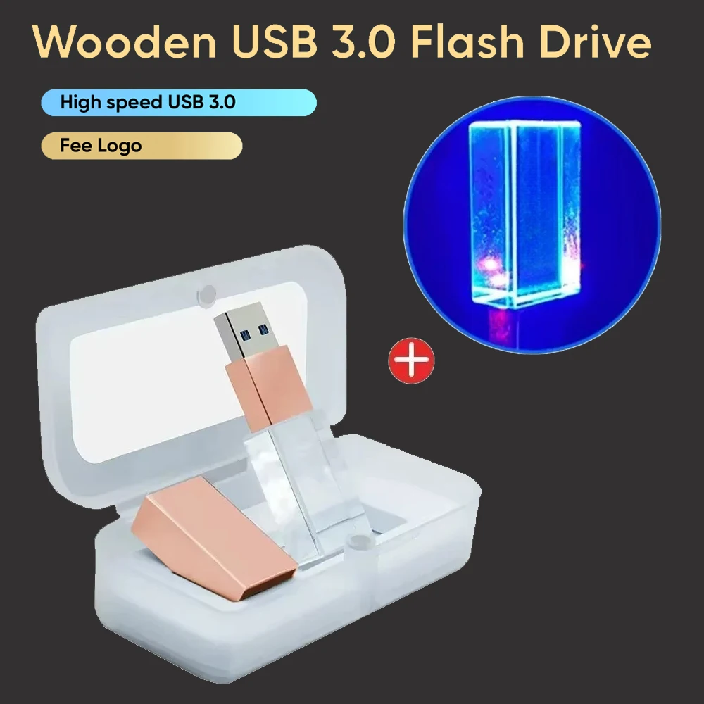 LED 램프 골든 크리스탈 USB 3.0 플래시 드라이브 128GB 메모리 스틱 64G 3D 레이저 각인 펜 드라이브 U 디스크 웨딩 선물 무료 로고