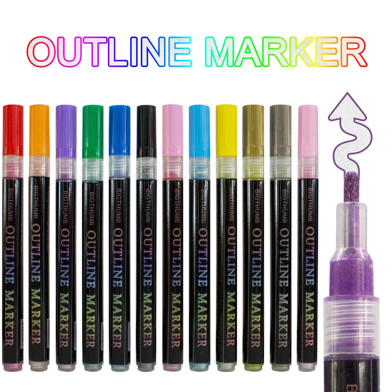 8/12 farben/Set Doppel Linie Umriss Kunst Stift Fluoreszierende Glitter Kunst Marker Stifte für Die Karte, geburtstag Gruß, Malerei – Detail 1