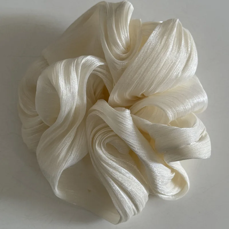 Moda vintage brilhante chiffon gaze cabelo scrunchies feminino elegante grande elástico faixas de cabelo brilhante sólido rabo de cavalo laços de cabelo corda