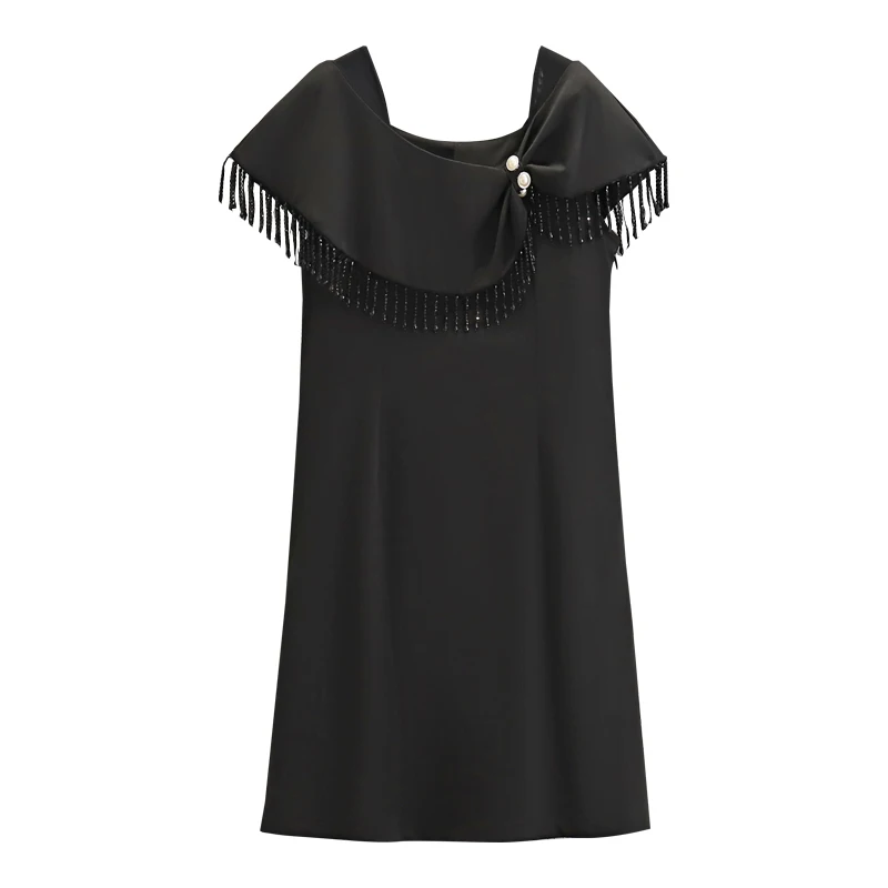 

Plus Size 4XL Women Sexy Tassel Mini Dress Short Sleeve Square Collar Loose Fashion Black Club Party Dresses 2022 Summer Clothes