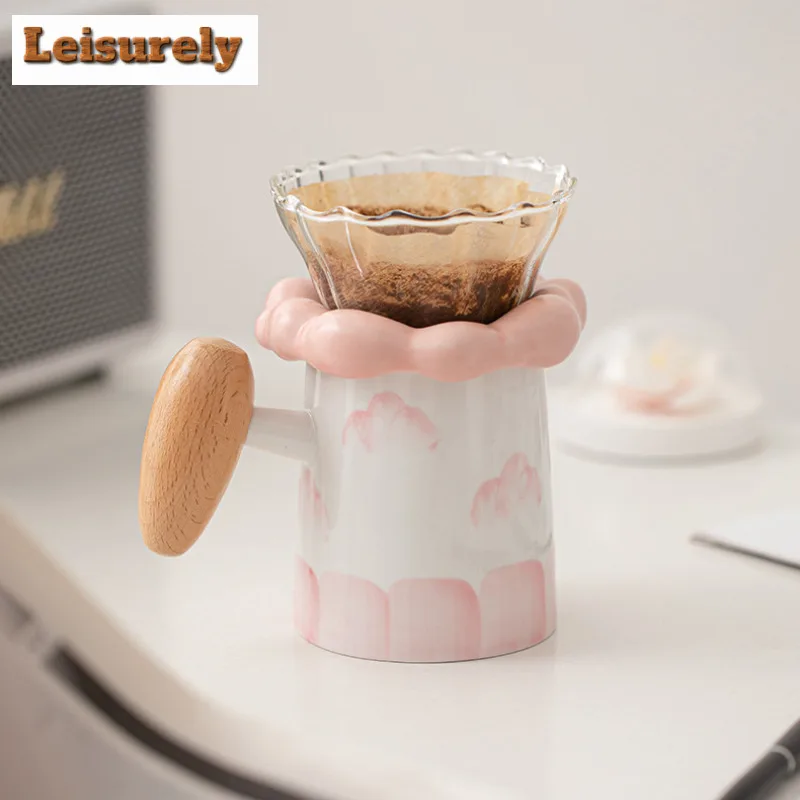 Cloud V Style Funnel Conical Hand Brew Coffee Filter Cup Spiral Pattern Drip Flowing Glaze Filter Handle Coffee Mug Utensil Gift