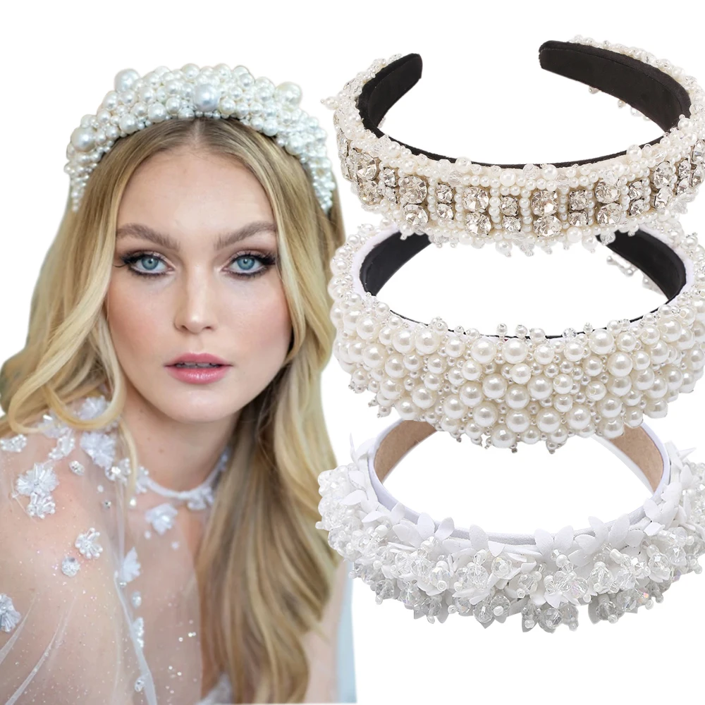 VintageHandmadeIrregularPearlHeadbandsForWomenBaroqueLuxeHair