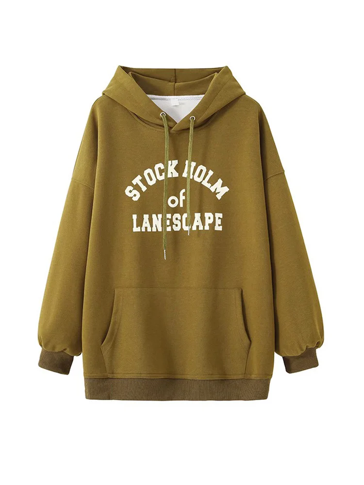 Large size women's slightly chubby mm cover belly long sleeve hooded pullover loose sweatshirt autumn and winter women