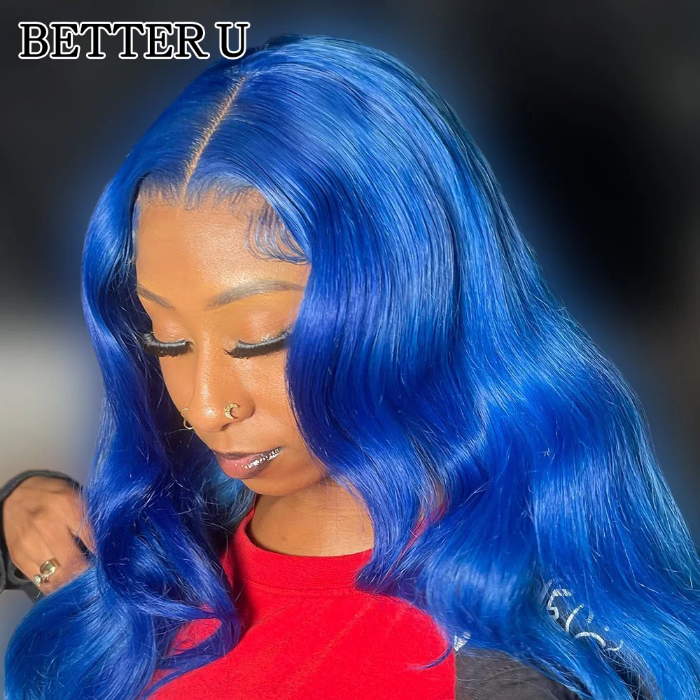 

Human Hair 13X6 Lace Front Pre-Stretched Wig Blue Sheer Lace Front Wig 13x4 High Gloss Body Wave Wig 250 Density