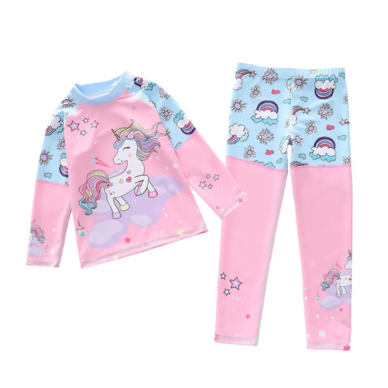 Children's Swimsuit Kids Swimwear for Girls Long Sleeve Rash Guard Beach Clothes Swimming Bathing Suit 2 Pieces Rashguard