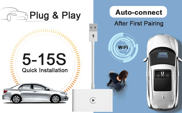 Adaptateur CarPlay sans fil pour iPhone, dongle Carplay sans fil Apple,  WiFi Plug Play 5GHz, mise à jour en ligne - AliExpress