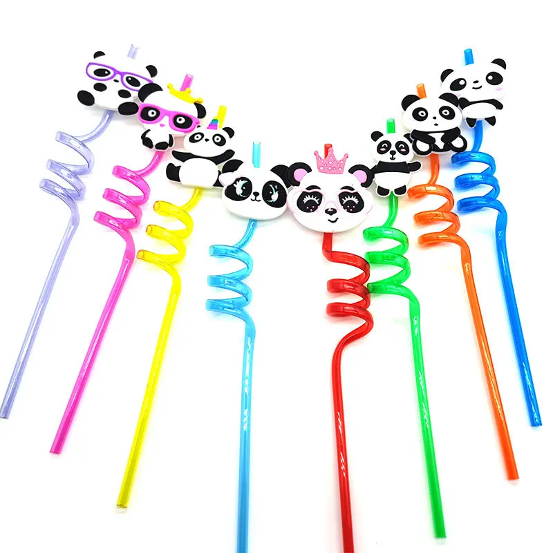 Description Picture 3 of item8pcs 26cm Panda Theme Helical Straws Cartoon Animal Reusable Plastic Drinking Straws for Birthday Party Wedding Party Supplies