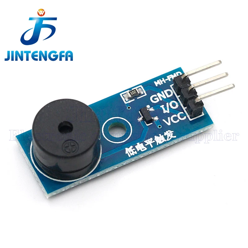 Module Buzzer Passif Haute Qualité pour Arduino, Raspberry Pi et Projets DIY placé sur une breadboard avec des fils de connexion.
