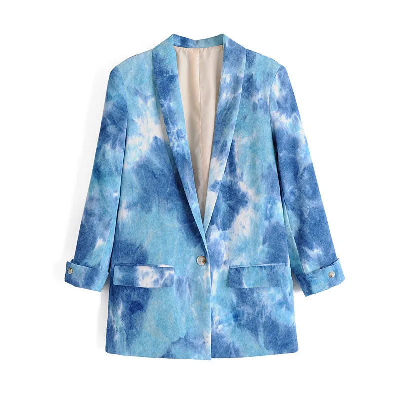 

Tie-Dyed Corduroy Chic Office Lady Blazers For Women Elegant Stylish Coats 2023 Women's Long Sleeve Single Button Slim Blazer