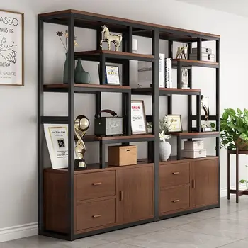 Industrial Iron Bookcase Bookshelf Wall Shelf Storage Cabinet Display Rack Living Room Office Divider Armoires Librero Furniture