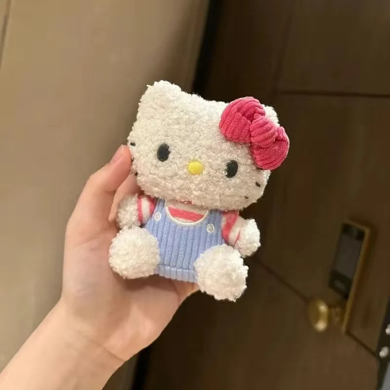 Sanrio Kawaii Hello Kittys Plush Key Chain Cute Small Curly Hair Kitty Pendant Girls Doll Toys Backpack Pendant Birthday Present
