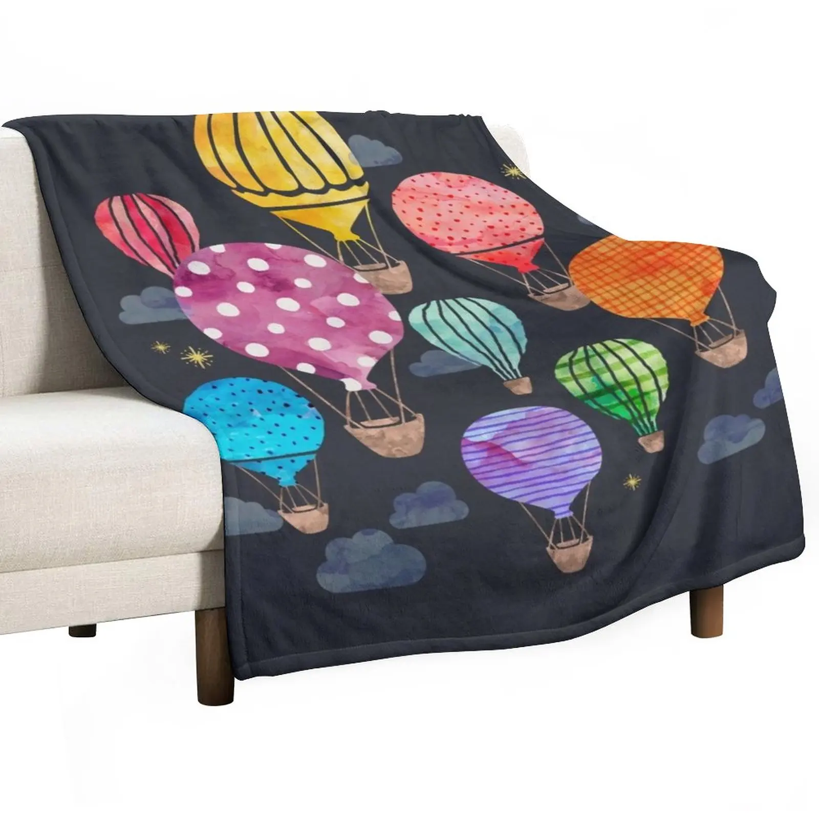 

Hot Air Balloon Night Throw Blanket Shaggy Blanket Camping Blanket