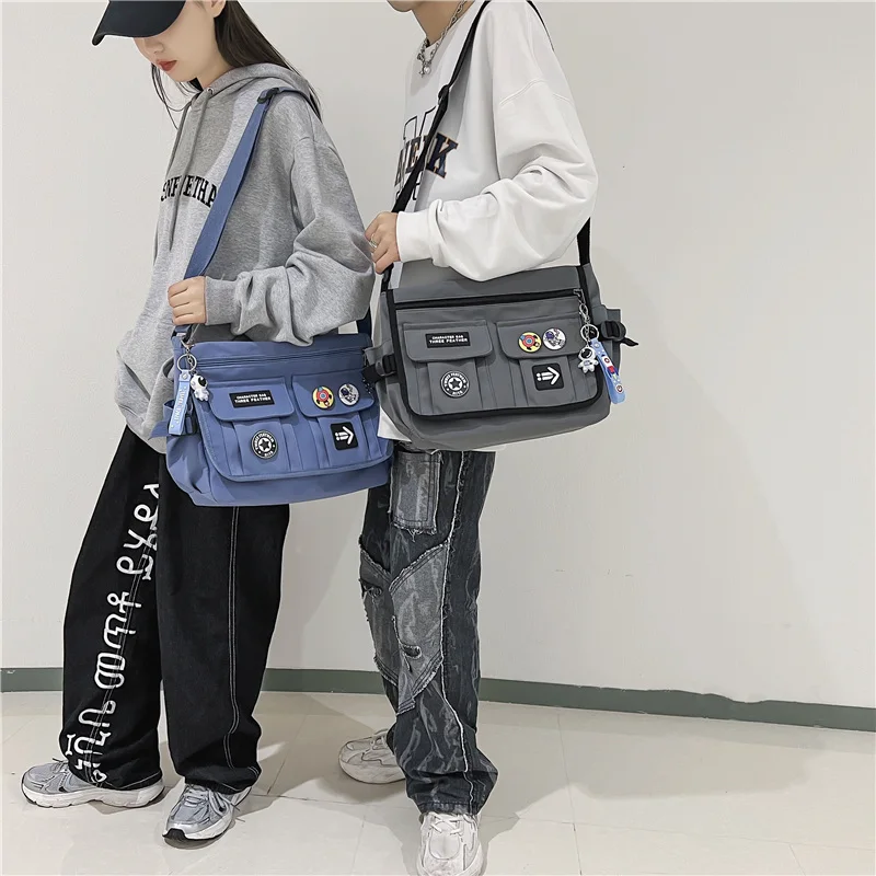 Bolsa Cruzada Para Mujeres Y Hombres, Bolsa De Lona Para El Hombro, Bolsa De Trabajo Con 4 Bolsillos Externos Bolsa Diaria (grande), Negro