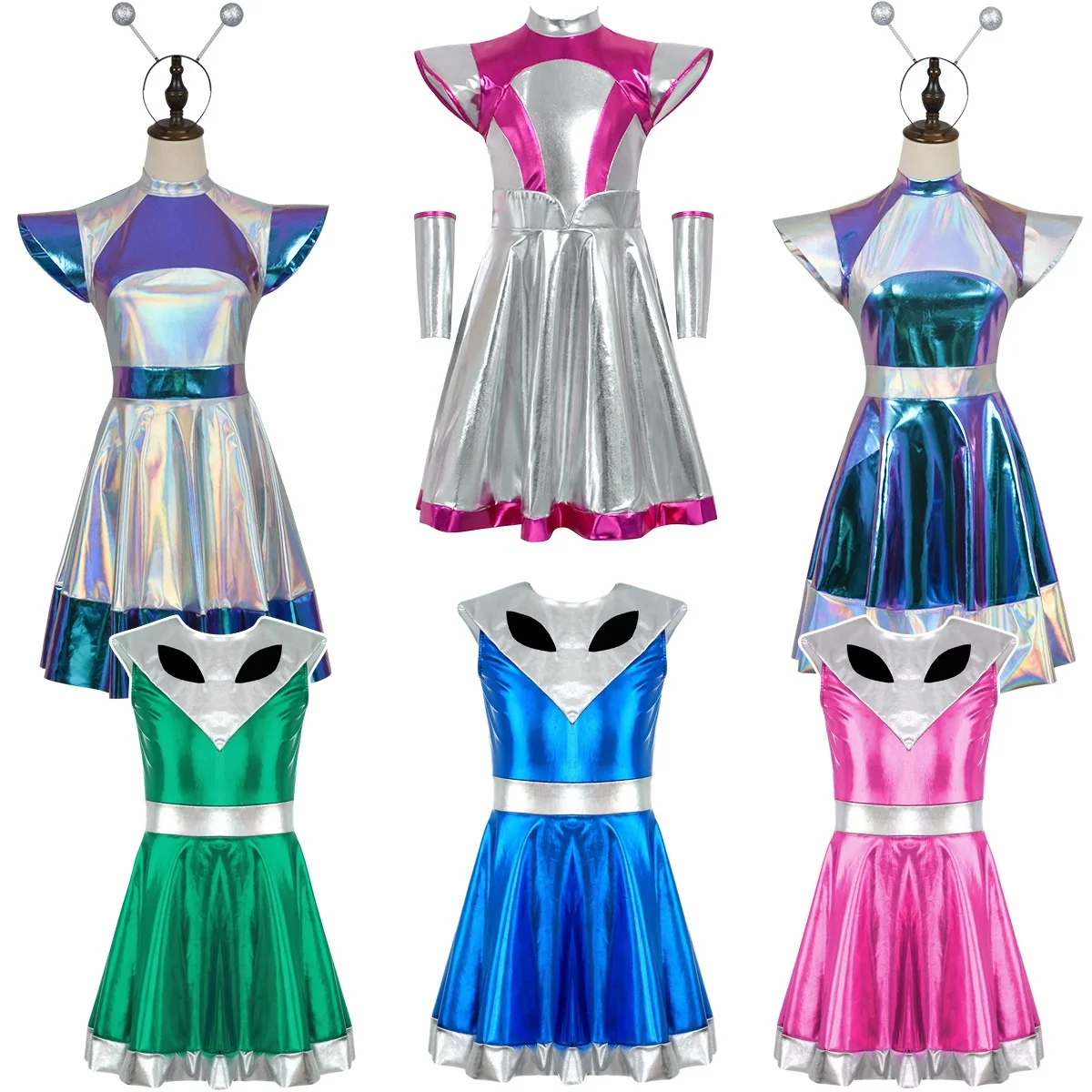 Cyber alien laser reflective alien cosplay dress, adult and children's ...