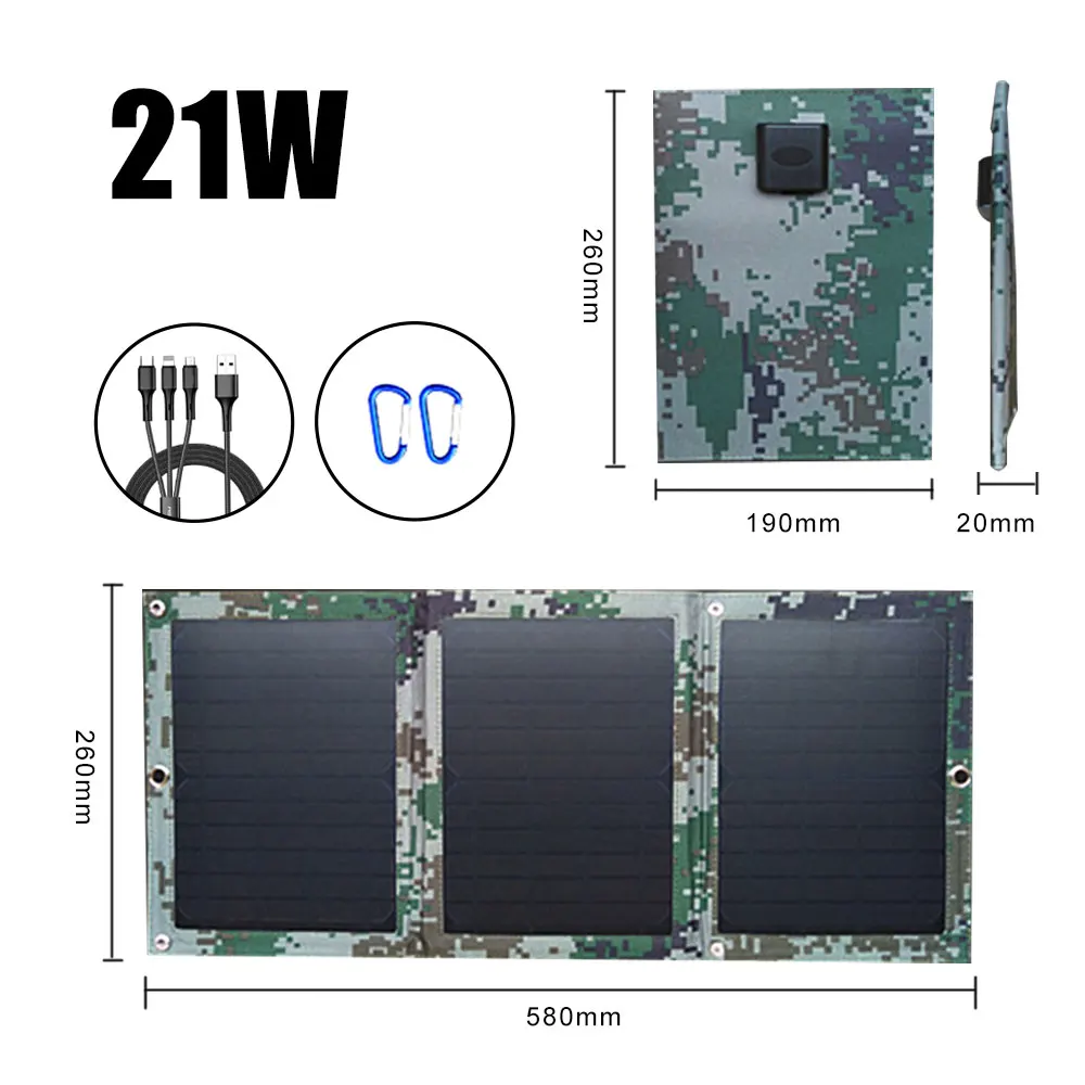 

Triple Foldable 5V 21W Portable Outdoors Solar Panel Waterproof USB Smartphone Mobile For Car For Camping Power Battery Charger