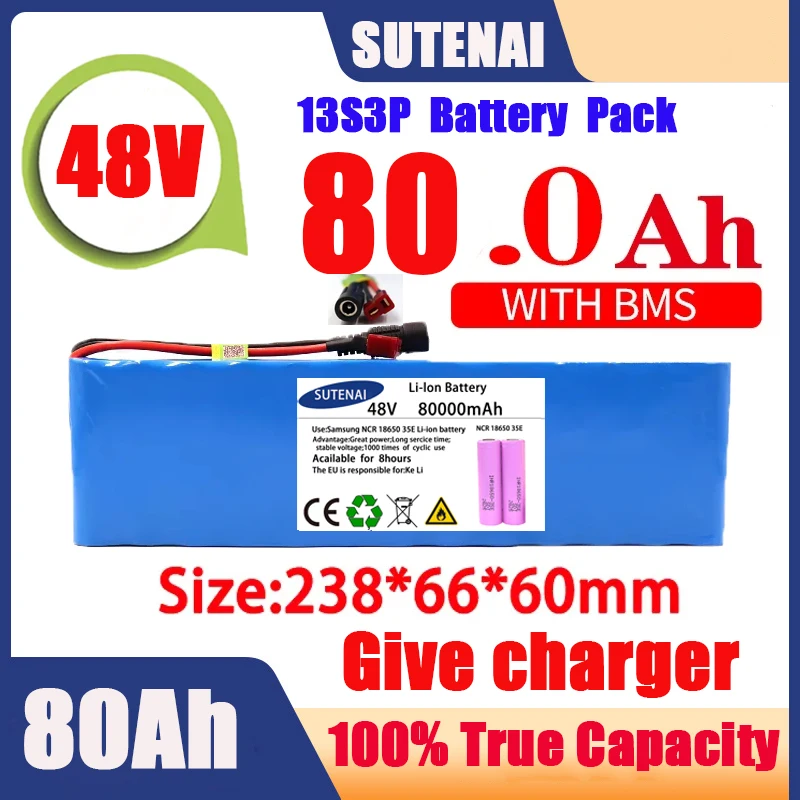 

New 48V 120000mAh 1000w 13S3P 48V Lithium ion Battery Pack 120Ah For 54.6v E-bike Electric bicycle Scooter with BMS+charger