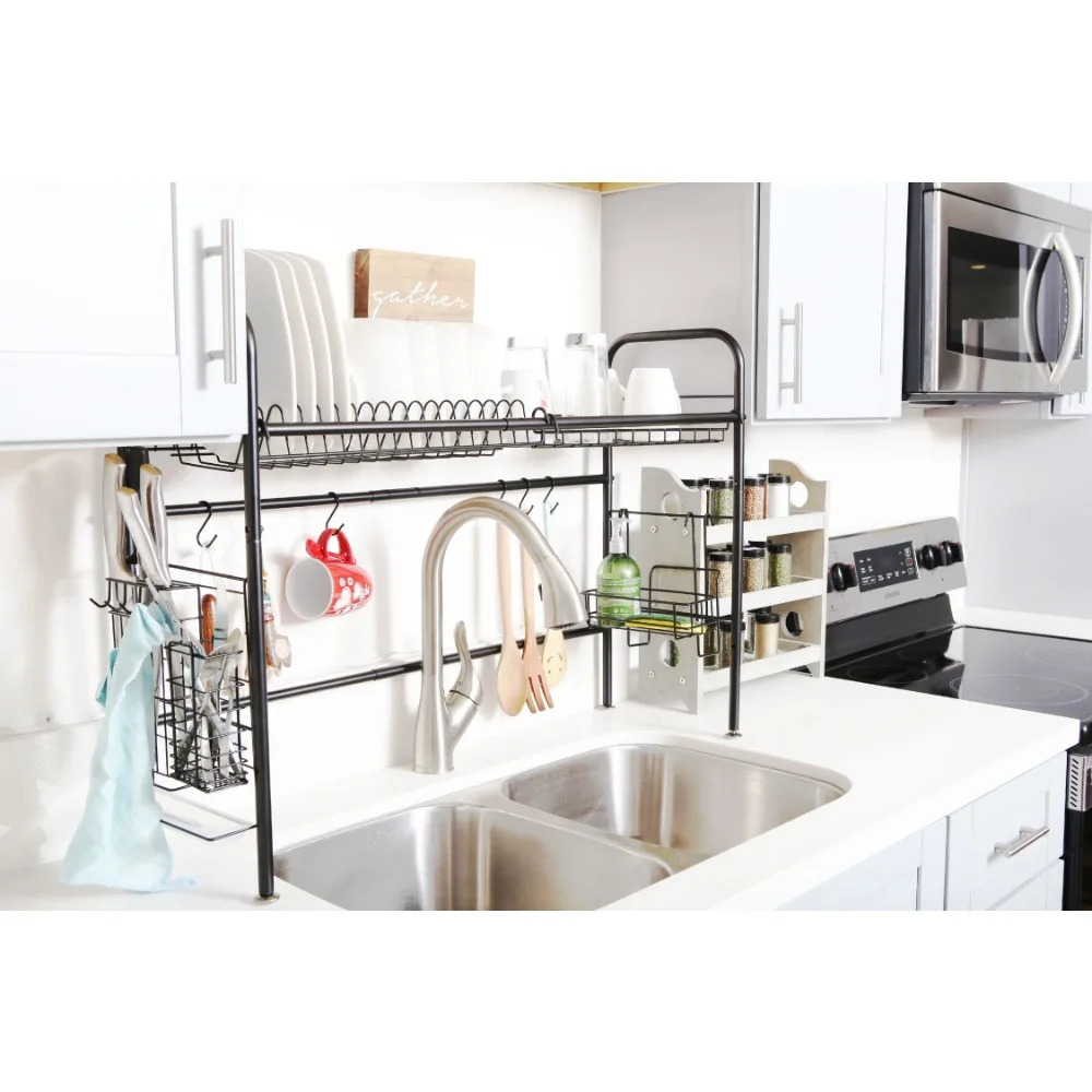 

Nex Adjustable 35-37” x 9.8” x 24.5” Dish Rack, Black Stainless Steel kitchen organizer kitchen sink holder