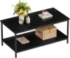 Black Coffee Table for Living Room Modern Rectangle 2-Tier Coffee Tables with Storage Industrial Wood Center Table for Large 2
