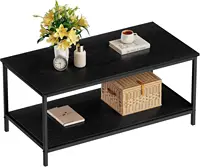 Black Coffee Table for Living Room Modern Rectangle 2-Tier Coffee Tables with Storage Industrial Wood Center Table for Large 2